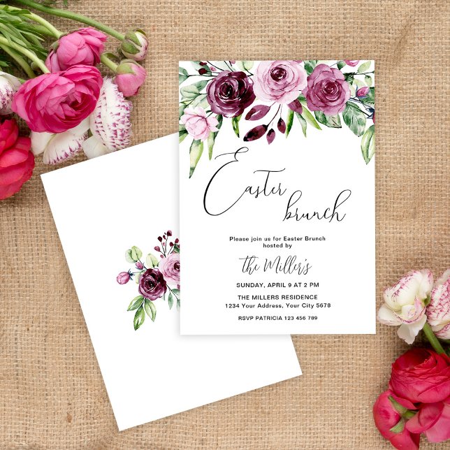 Invitation élégante de brunch de Pâques à motif fl (Créateur téléchargé)