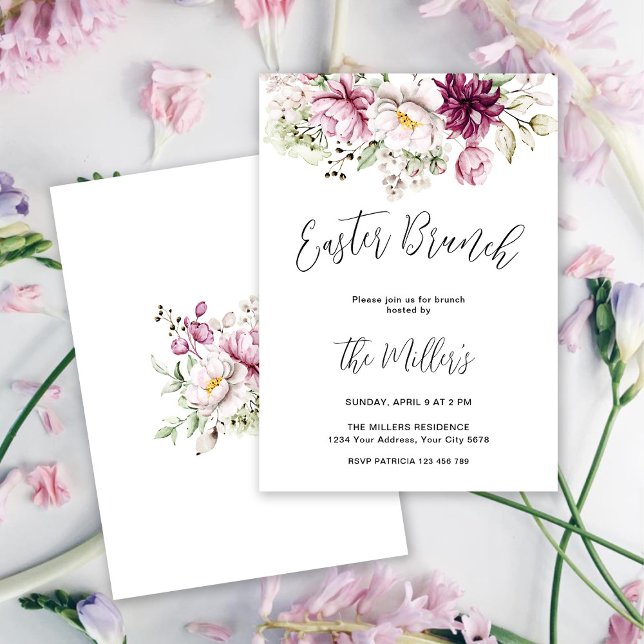 Invitation élégante de brunch de Pâques à motif fl (Créateur téléchargé)