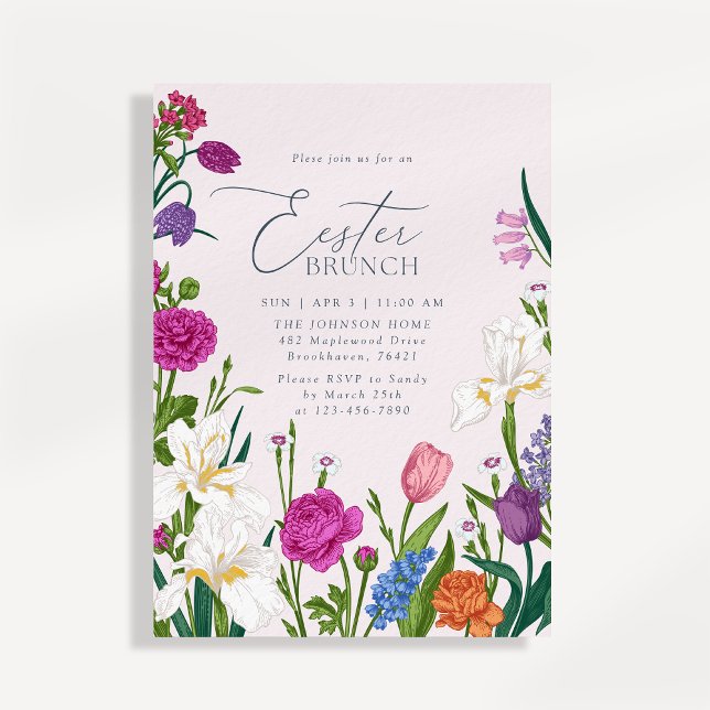 Invitation élégante de brunch de Pâques florale (Créateur téléchargé)