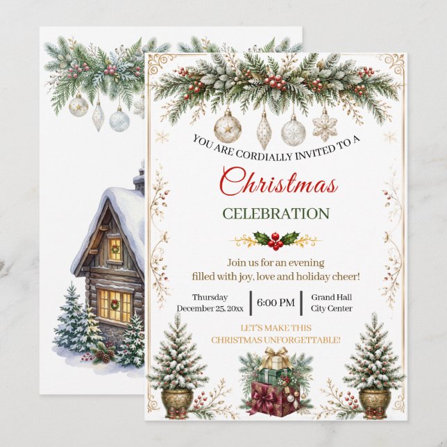 Invitation élégante de célébration de Noël à l'aqu (Devant / Derrière)