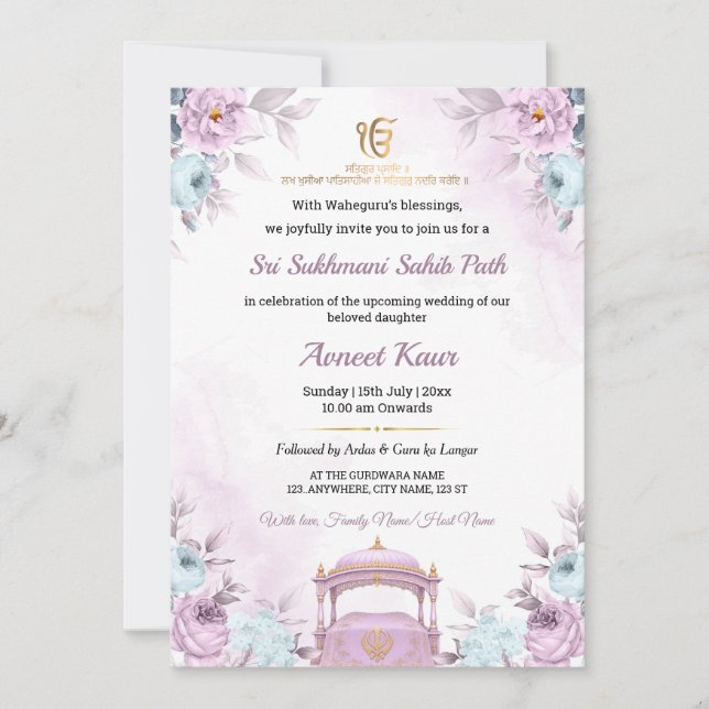 Invitation élégante de cheminement Sukhmani Sahib  (Devant)
