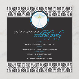 Invitation élégante de cocktail de damassé (bleue)