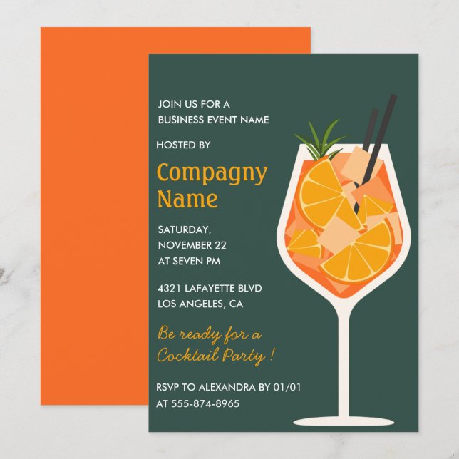 Invitation élégante de cocktail moderne pour une s (Devant / Derrière)