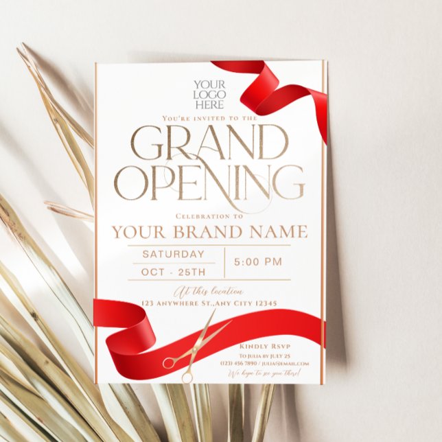 Invitation élégante de coupe de ruban pour l'ouver (Elegant Grand Opening Ribbon Cutting Invitation Card)