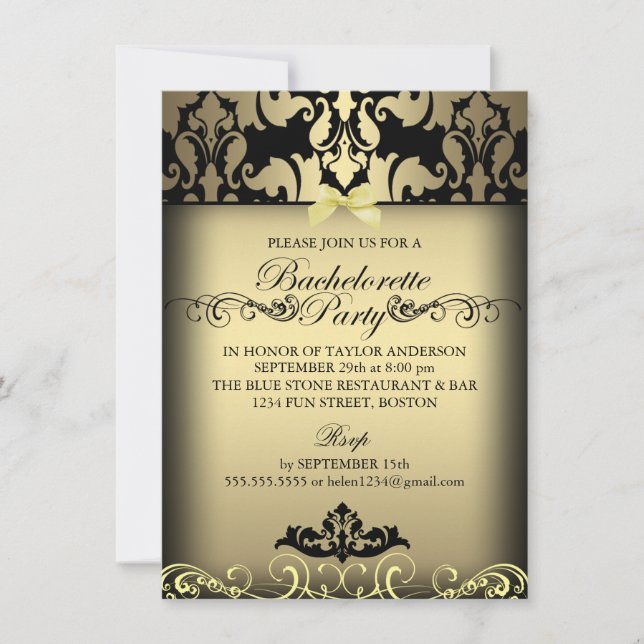 Invitation élégante de damas doré pour enterrement (Devant)