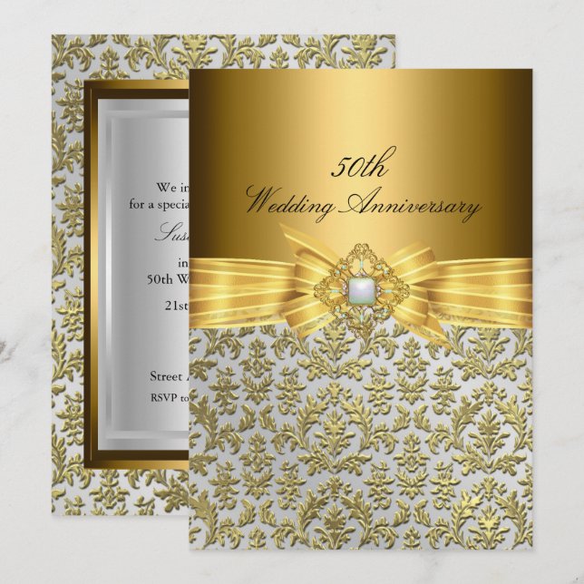 Invitation élégante de damas pour 50e anniversaire (Devant / Derrière)