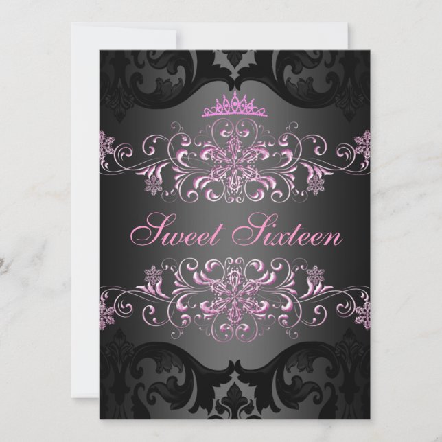 Invitation élégante de damas pour un Sweet16 rose  (Devant)
