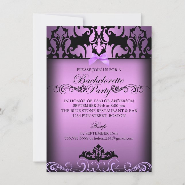 Invitation élégante de damas violet pour enterreme (Devant)