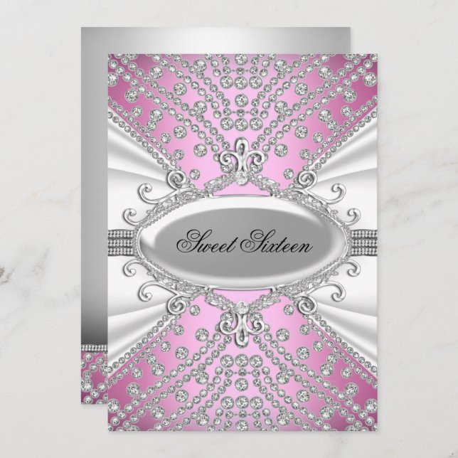 Invitation élégante de diamant rose pour une fête  (Devant / Derrière)