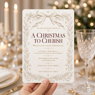 Invitation élégante de dîner de Noël au ruban ivoi