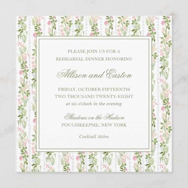 Invitation élégante de dîner de répétition florale (Devant)