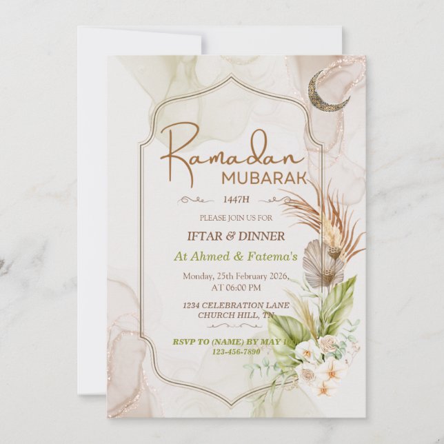 Invitation élégante de dîner Iftar pour un Ramadan (Devant)