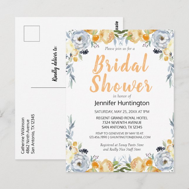 Invitation élégante de douche de mariage florale p (Devant / Derrière)