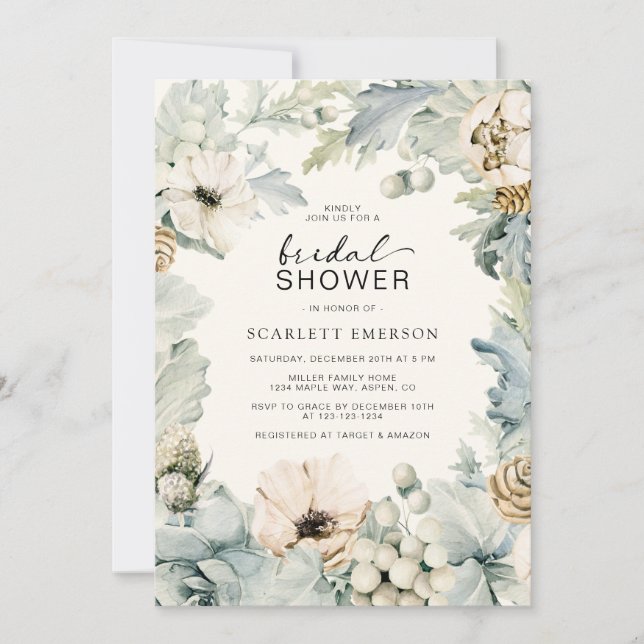 Invitation élégante de douche de mariée bleu pouss (Devant)