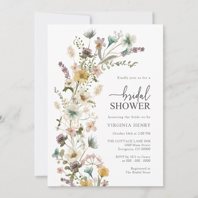 Invitation élégante de douche de mariée florale (Devant)