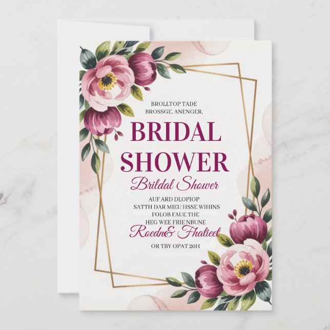 Invitation élégante de douche de mariée florale (Devant)