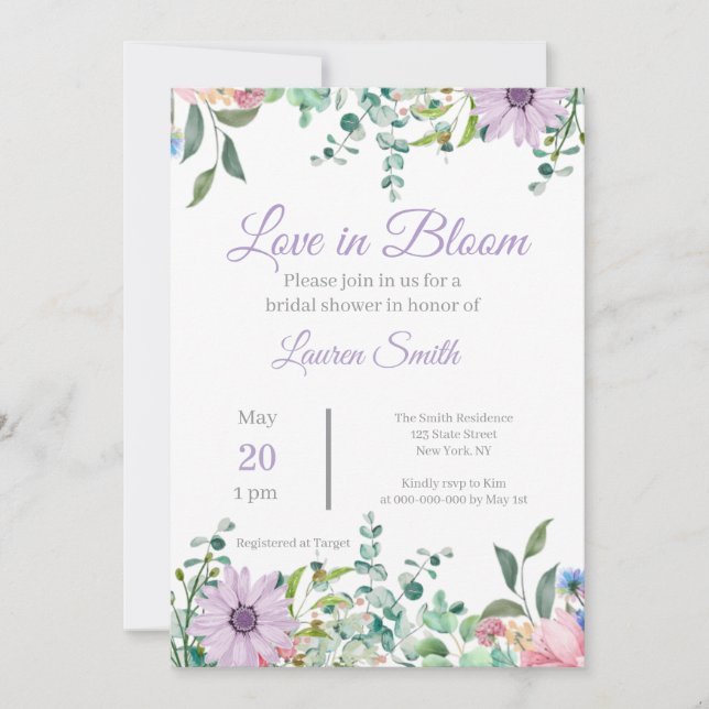 Invitation élégante de douche de mariée florale la (Devant)