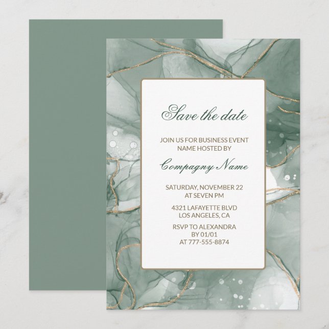 Invitation élégante de fête d'affaires verte enreg (Devant / Derrière)