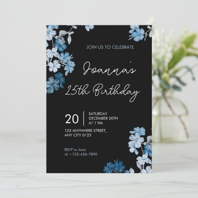 Invitation élégante de fête d'anniversaire à motif (Debout devant)