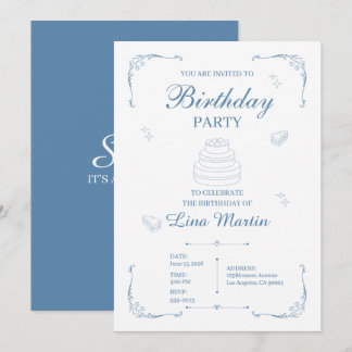 Invitation élégante de fête d'anniversaire bleue