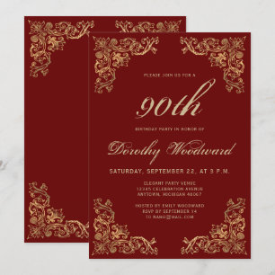 Invitation élégante de fête d'anniversaire bordeau