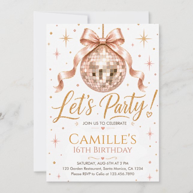 Invitation élégante de fête d'anniversaire boule d (Devant)