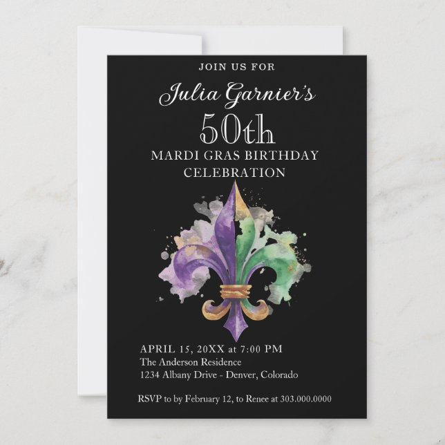 Invitation élégante de fête d'anniversaire de 50 a (Devant)