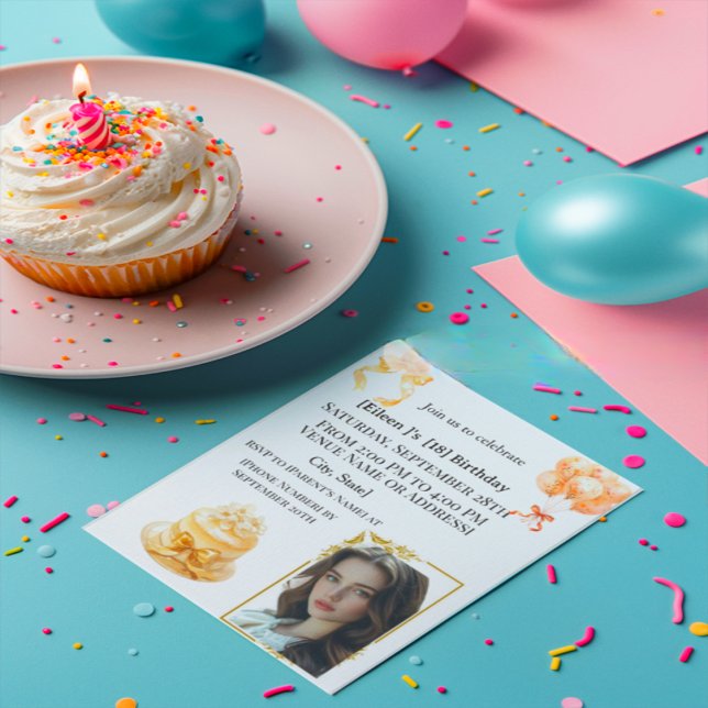 Invitation élégante de fête de 18 ans avec photo | (Créateur téléchargé)