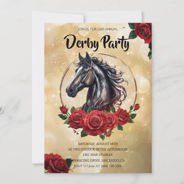 Invitation élégante de fête de Derby avec des rose (Devant)