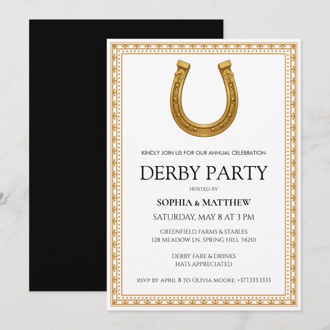 Invitation élégante de fête de Derby avec fer à ch (Devant / Derrière)
