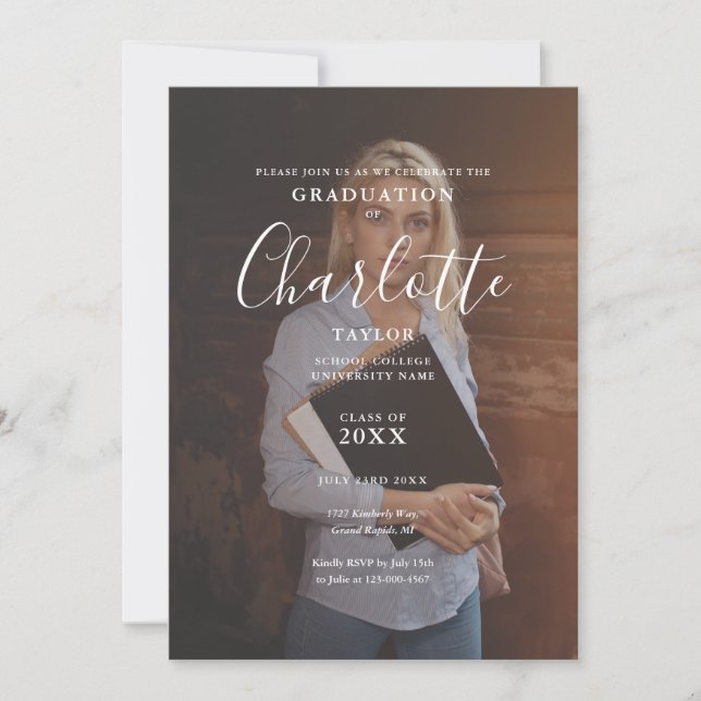 Invitation élégante de fête de fin d'études avec p (Devant)