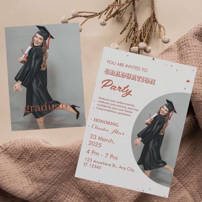 Invitation élégante de fête de fin d'études en rou (Créateur téléchargé)