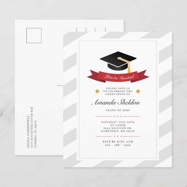 Invitation élégante de fête de fin d'études pour l (Devant / Derrière)