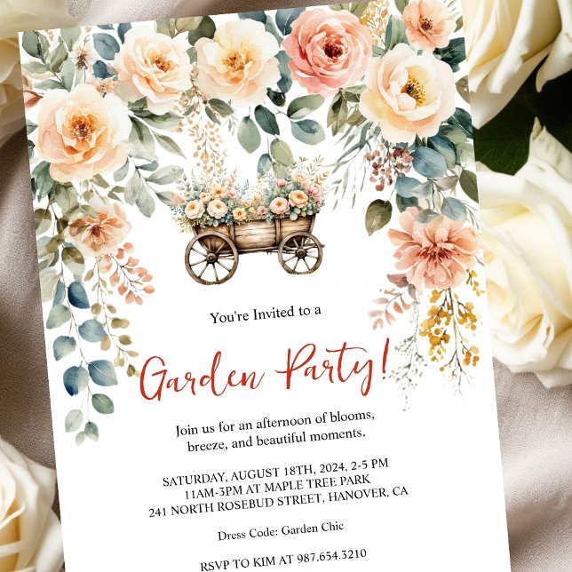 Invitation élégante de fête de jardin à l'aquarell (Créateur téléchargé)