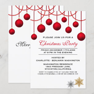 Invitation élégante de fête de Noël à boule rouge