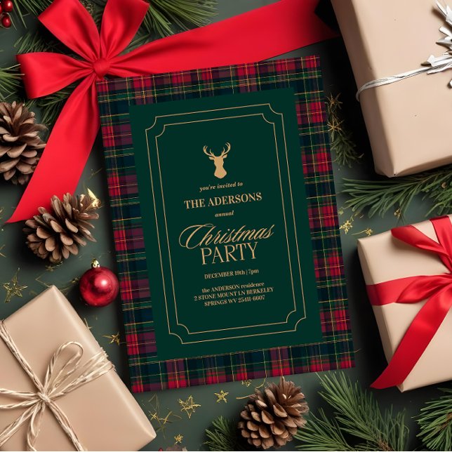 Invitation élégante de fête de Noël à carreaux tar (Créateur téléchargé)