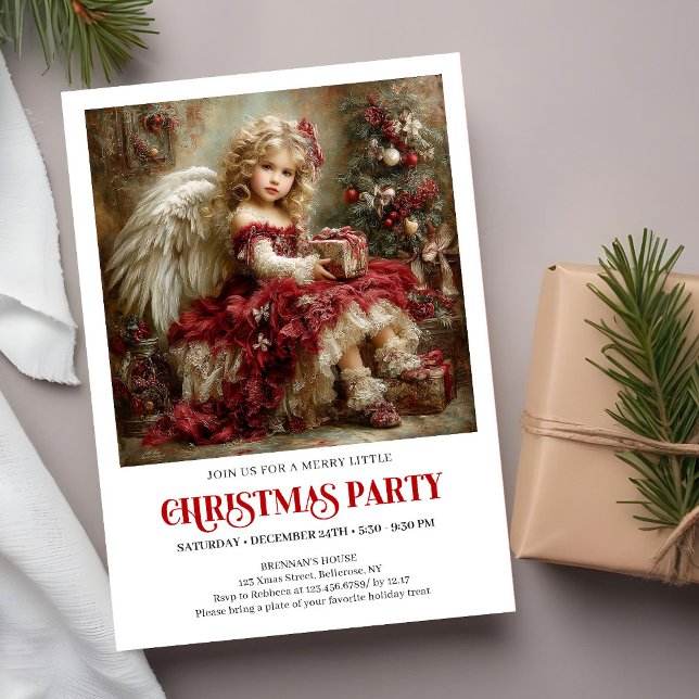 Invitation élégante de fête de Noël à l'ange victo (Elegant Victorian Angel Christmas Party Invitation)