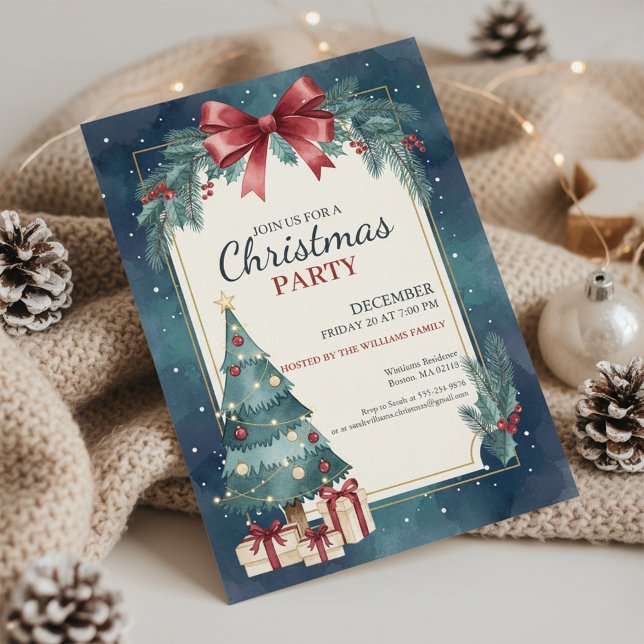 Invitation élégante de fête de Noël à l'aquarelle (Watercolor Christmas Invite)