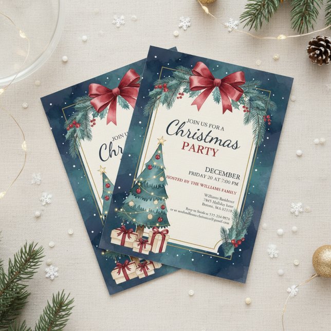 Invitation élégante de fête de Noël à l'aquarelle (Elegant Holiday Party)