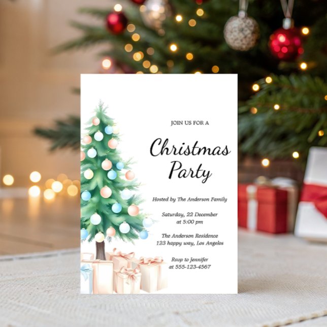 Invitation élégante de fête de Noël avec arbre en  (Créateur téléchargé)