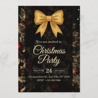 Invitation élégante de fête de Noël avec ruban dor