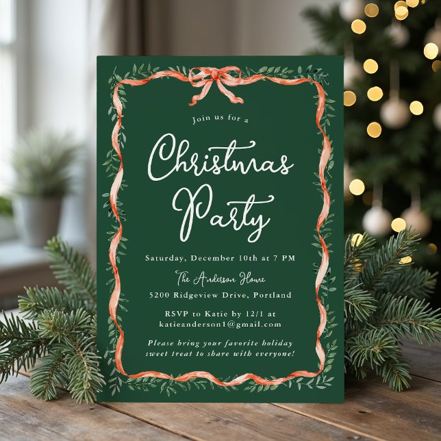 Invitation élégante de fête de Noël avec ruban rou (Créateur téléchargé)