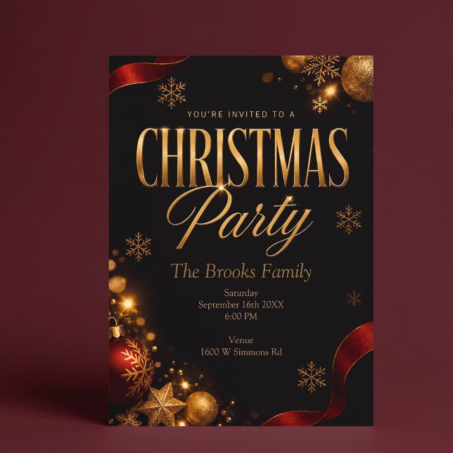 Invitation élégante de fête de Noël en or (Créateur téléchargé)