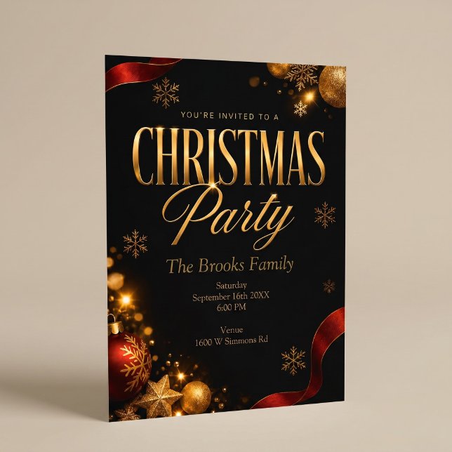 Invitation élégante de fête de Noël en or (Créateur téléchargé)