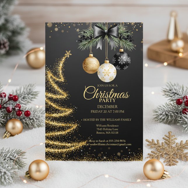 Invitation élégante de fête de Noël en or foncé (Gold Christmas Invitation)