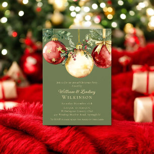 Invitation élégante de fête de Noël en rouge et or