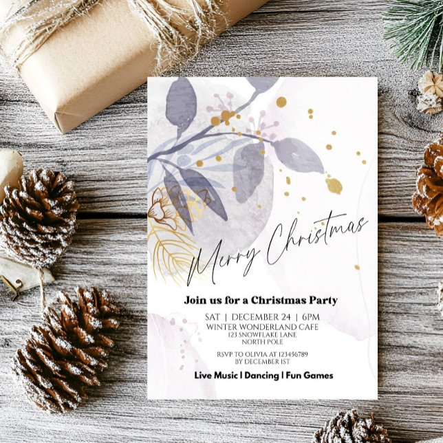 Invitation élégante de fête de Noël Floral d'Hiver (Créateur téléchargé)
