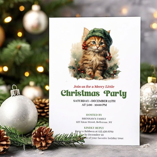 Invitation élégante de fête de Noël pour chat vict (Elegant Victorian Christmas angel party invitation

)