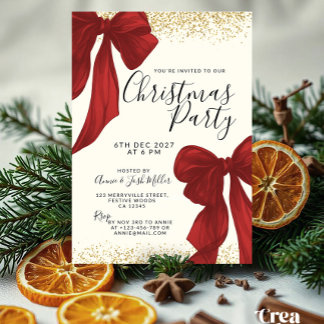 Invitation élégante de fête de Noël rouge et or