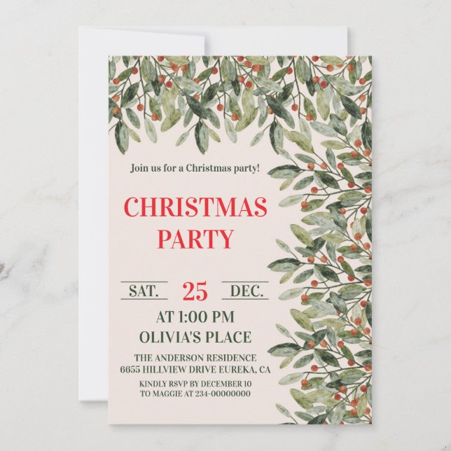 Invitation élégante de fête de Noël sur le thème b (Devant)